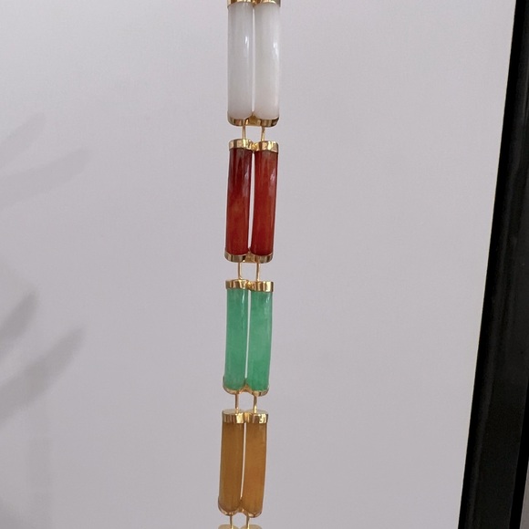 Multicolor Burmese Jade Sterling Silver Double Tube Bracelet - Picture 4 of 11